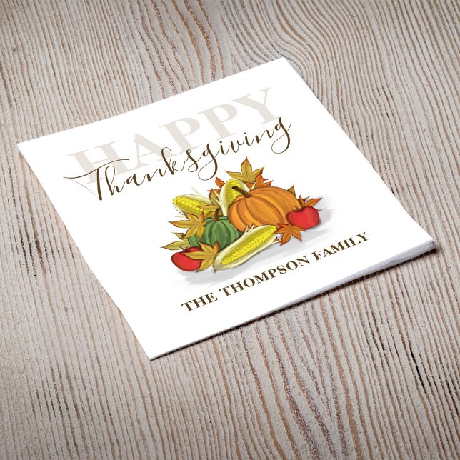 Happy Thanksgiving Simple Autumn Harvest Custom Napkin (Fall Autumn harvest happy Thanksgiving custom paper napkin, )