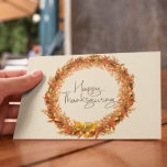 Happy Thanksgiving Simple Autumn Leaf Wreath Postcard<br><div class="desc">This design was created through digital art. It may be personalized by clicking the customize button and changing the color, adding a name, initials or your favorite words. Contact me at colorflowcreations@gmail.com if you with to have this design on another product. Purchase my original abstract acrylic painting for sale at...</div>