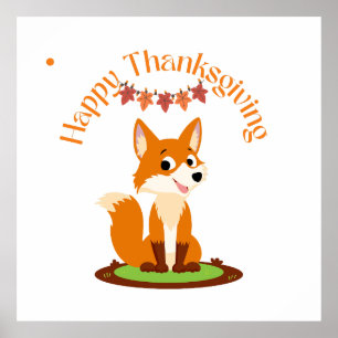 Happy Thanksgiving Smiling Fox Poster