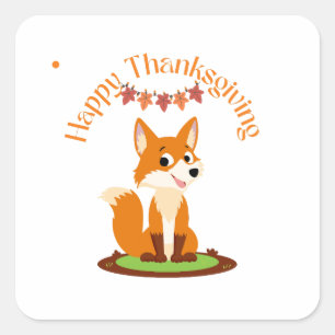 Happy Thanksgiving Smiling Fox  Square Sticker