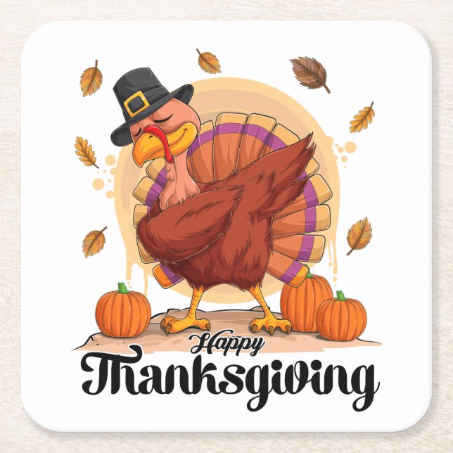Happy Thanksgiving  Square Paper Coaster (Front)