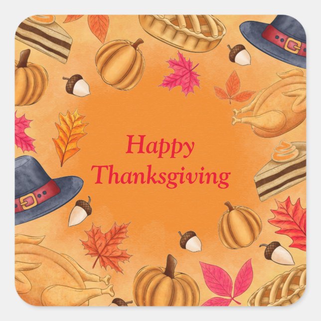 Happy Thanksgiving Square Sticker (Front)