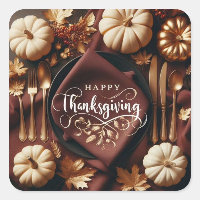 Happy Thanksgiving Square Sticker (Front)