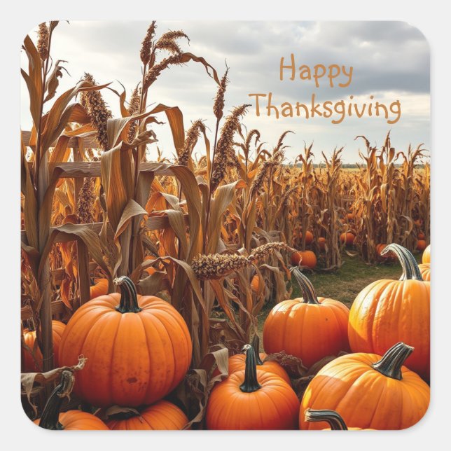 Happy Thanksgiving Square Sticker (Front)
