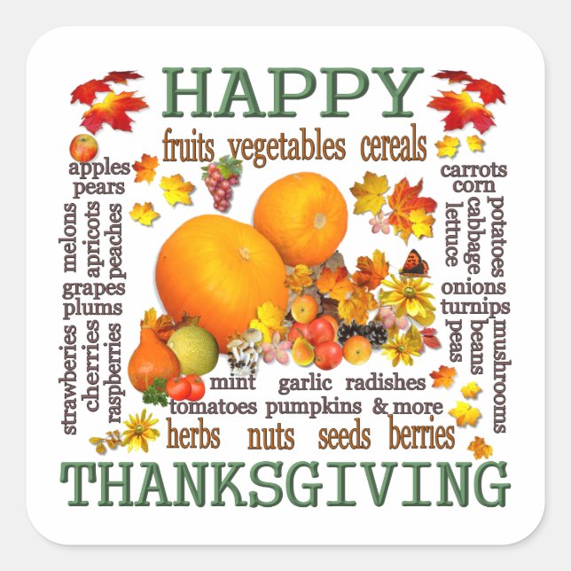 Happy Thanksgiving Square Sticker (Front)