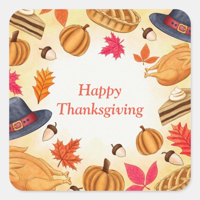 Happy Thanksgiving Square Sticker (Front)