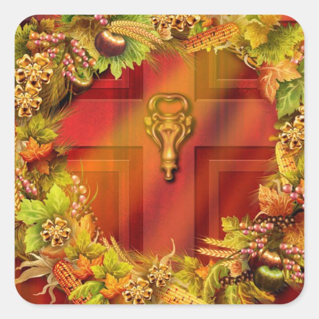 Happy Thanksgiving Square Sticker (Front)