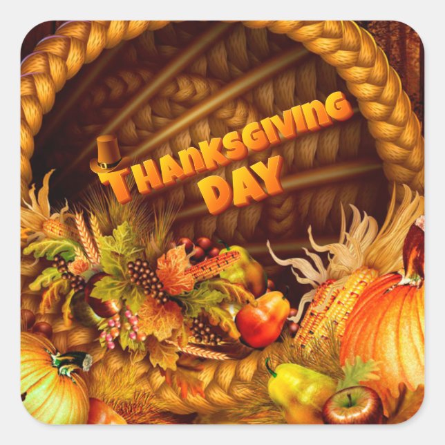 Happy Thanksgiving Square Sticker (Front)