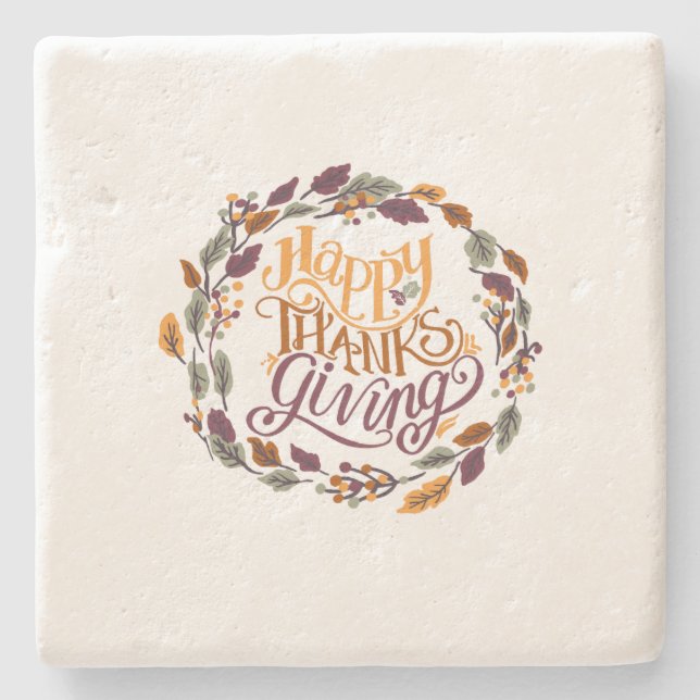 Happy Thanksgiving Stone Coaster (Front)