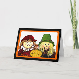 Happy Thanksgiving Strawgirl & Strawboy Wishes Holiday Card