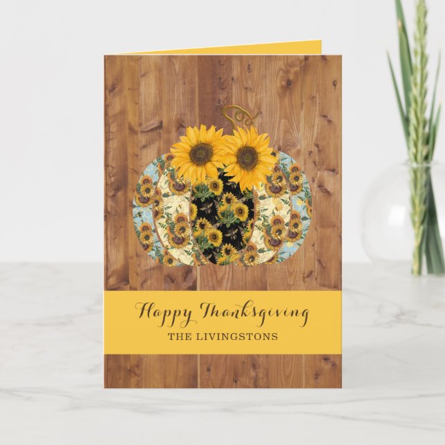 Happy Thanksgiving Sunflower Pumpkin Greeting Card (Front)