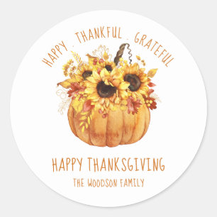 Happy Thanksgiving Sunflowers Pumpkin Classic Round Sticker