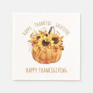 Happy Thanksgiving Sunflowers Pumpkin  Napkin