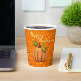 Happy Thanksgiving Swirl Orange Yellow  Paper Cups