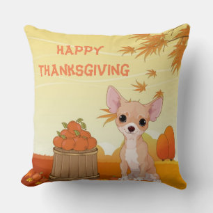 Happy Thanksgiving Tan Chihuahua Cushion