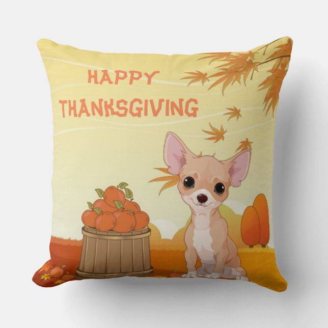 Happy Thanksgiving Tan Chihuahua Cushion (Front)
