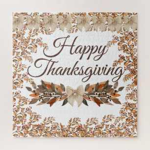 “Happy Thanksgiving” Taupe Leaves Fall Puzzle