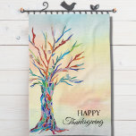 Happy Thanksgiving Tea Towel<br><div class="desc">This Happy Thanksgiving kitchen towel is decorated with a colourful mosaic family tree on a watercolor background.
The text is customisable.
Makes a great hostess gift.
Original Mosaic and Watercolor © Michele Davies.</div>