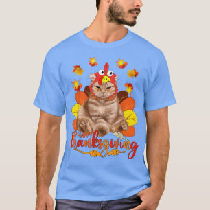 Happy Thanksgiving Tee Cat Turkey Christmas Day Te