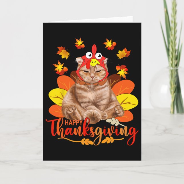 Happy Thanksgiving Tee Cat Turkey Christmas Day Te Card (Front)