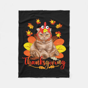 Happy Thanksgiving Tee Cat Turkey Christmas Day Te Fleece Blanket