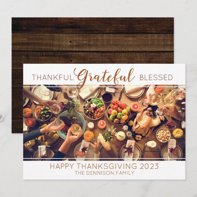 Happy Thanksgiving Thankful Grateful Blessed Photo Holiday Card (Front/Back)