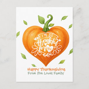 Happy Thanksgiving Thankful Heart Pumpkin  Postcard