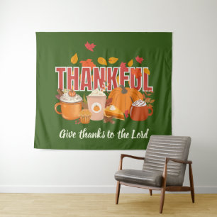 Happy Thanksgiving THANKFUL Pumpkin Christian Tapestry