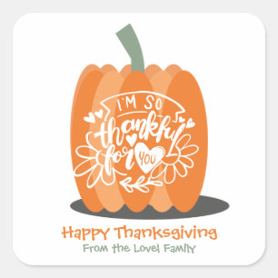 Happy Thanksgiving Thankful Pumpkin Square Sticker