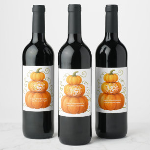 Happy Thanksgiving Thankful Pumpkins Wine Label