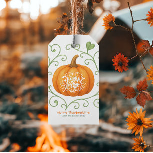 Happy Thanksgiving Thankful Scroll Pumpkin Gift Tags
