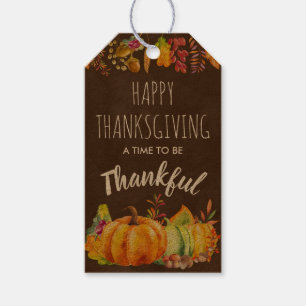 Happy Thanksgiving Thankful Watercolor Pumpkins Gift Tags