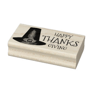 Happy Thanksgiving Thanks Pilgrim Hat Stamper Rubber Stamp