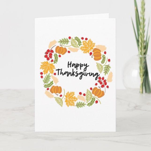 HAPPY THANKSGIVING, Thanksgiving Wreath, Cute Holiday Card (Front)