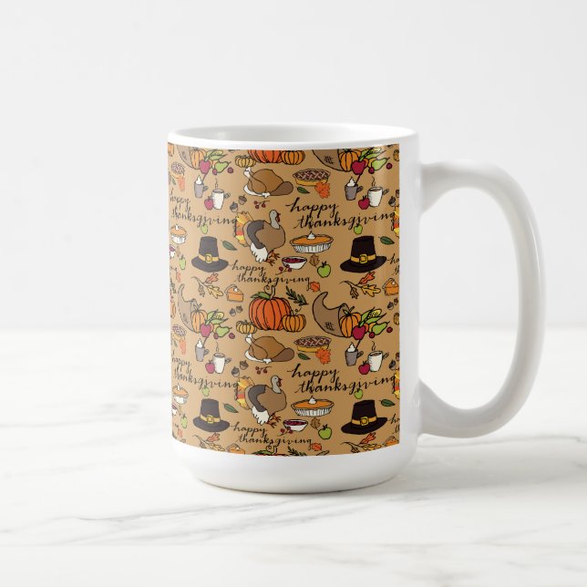 Happy Thanksgiving Themed Mug w/Tan Background (Right)