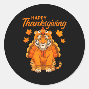 Happy Thanksgiving Tiger Women Boys Girls Kids Out Classic Round Sticker