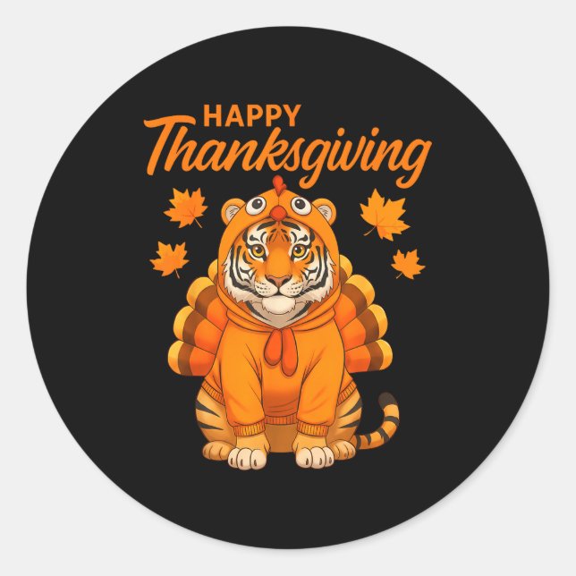 Happy Thanksgiving Tiger Women Boys Girls Kids Out Classic Round Sticker (Front)