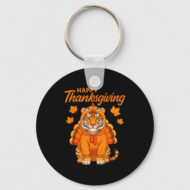 Happy Thanksgiving Tiger Women Boys Girls Kids Out Key Ring (Front)