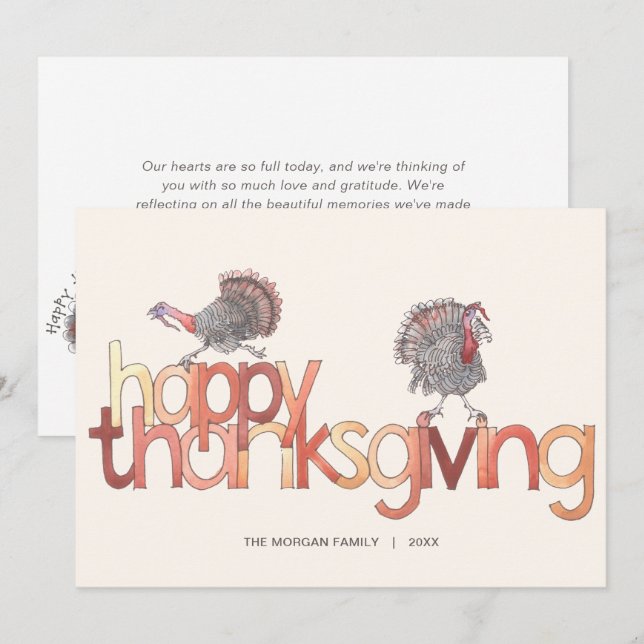 Happy Thanksgiving Traditional Turkey Thanksgiving Holiday Card (Front/Back)