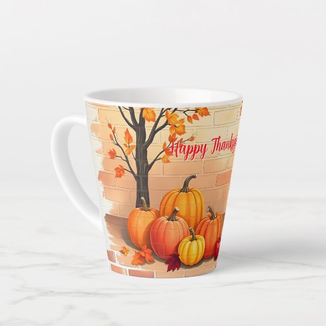 Happy Thanksgiving Trendy Beautiful Fall Latte Mug (Left Angle)