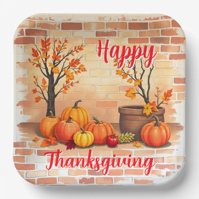 Happy Thanksgiving Trendy Beautiful Fall Paper Plate (Front)