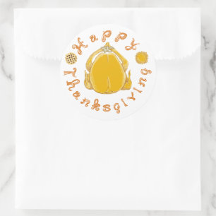 Happy Thanksgiving Turkey 2 Pies Tags Stickers