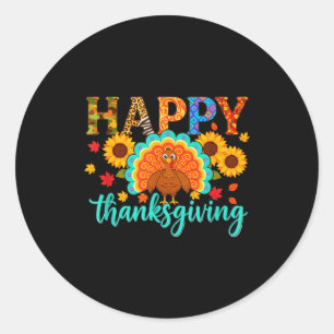 Happy Thanksgiving Turkey &amp; Sunflower, Thanksg Classic Round Sticker