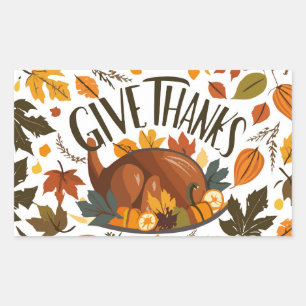 Happy Thanksgiving Turkey and Autumn Foliage  Rectangular Sticker