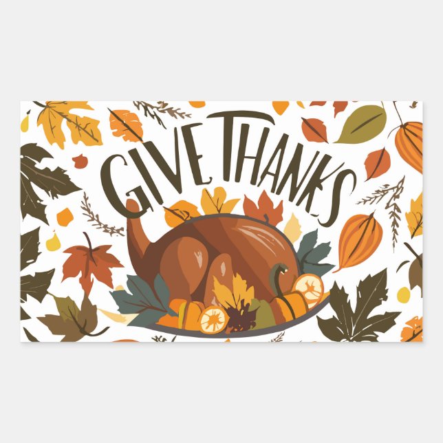 Happy Thanksgiving Turkey and Autumn Foliage  Rectangular Sticker (Front)