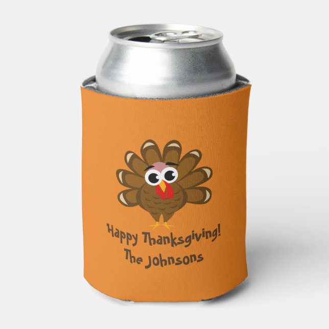 Happy Thanksgiving turkey bird illustration custom Can Cooler (Can Front)