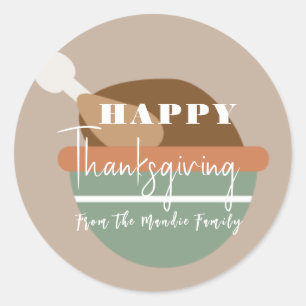 Happy Thanksgiving Turkey Bowl Classic Round Sticker