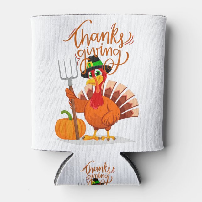 Happy Thanksgiving Turkey Can Cooler (Front)