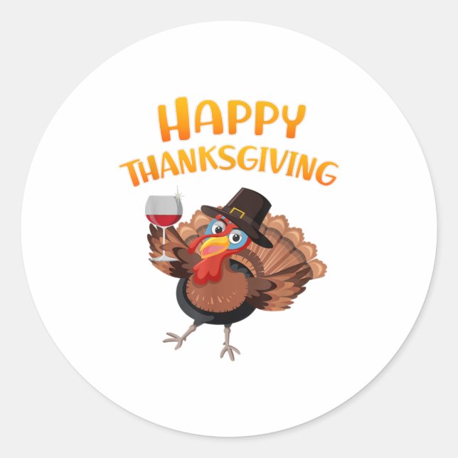 Happy Thanksgiving Turkey Classic Round Sticker (Front)