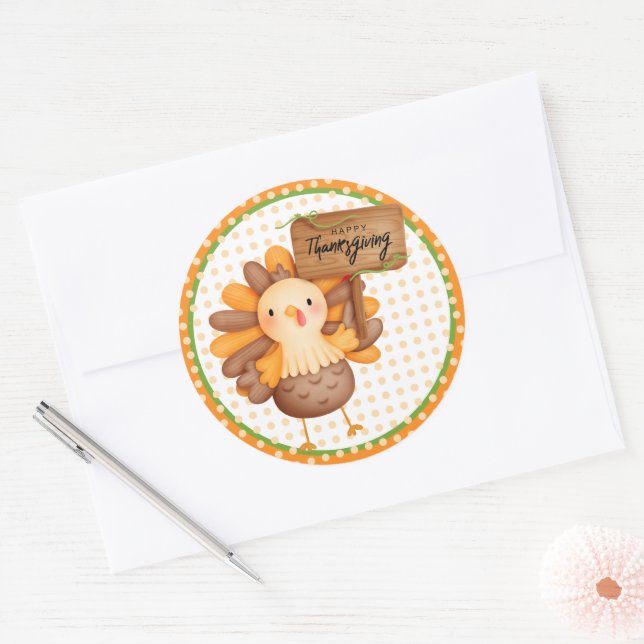 Happy Thanksgiving Turkey  Classic Round Sticker (Envelope)